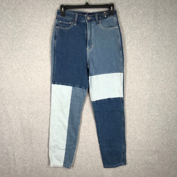 Hollister Jeans Size 1R Mom Patchwork Baggy Loose Colorblock Grunge W25xL27 - Picture 1 of 12